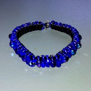 Bracelet Swarovski Royal Blue Beads Magnetic Clasp Secure Chain